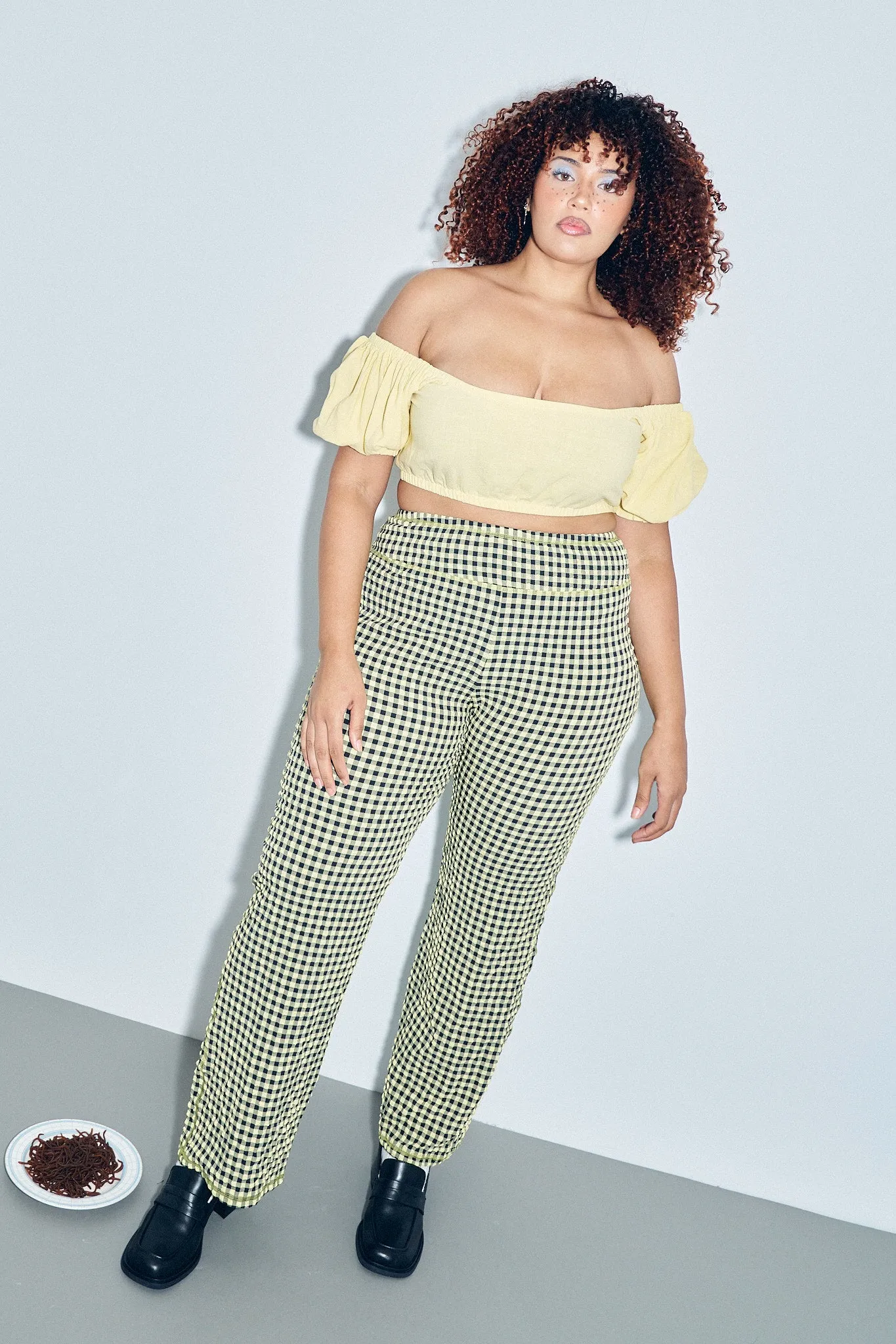 1 left - Stretch Pants Yellow Gingham sold by Fashion Brand Company product image thumbnail 2