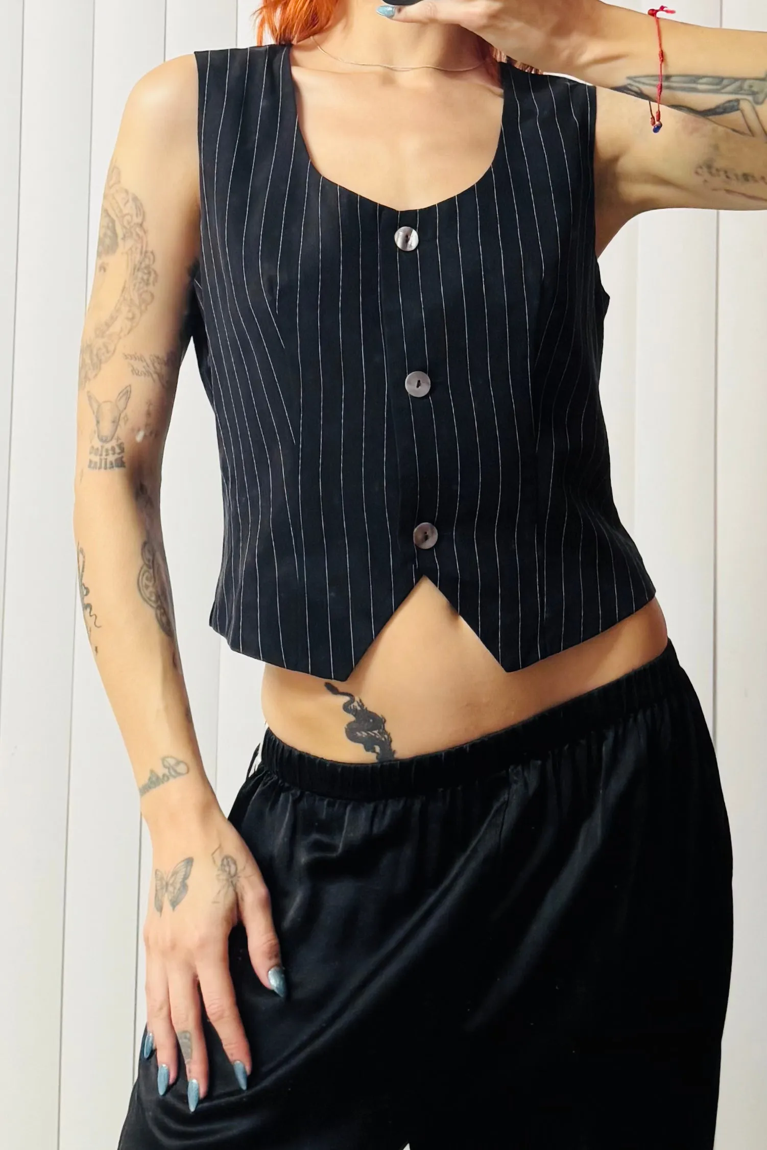 SAMPLE #620 - S Black Tencel Stripe Vest sold by Fashion Brand Company