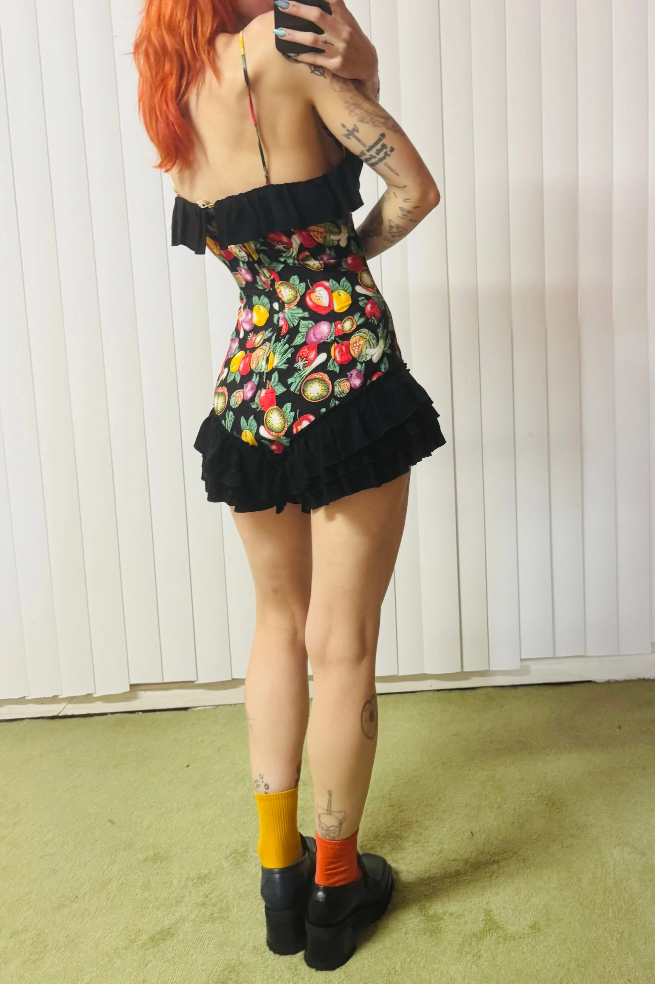 SAMPLE #623 - S Black Vegetable Medley Ruffle Mini Romper sold by Fashion Brand Company product image thumbnail 2