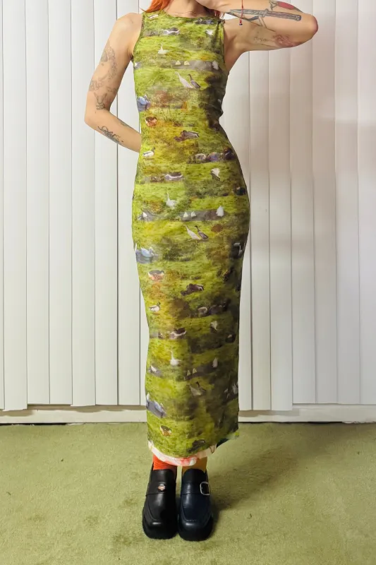 SAMPLE #624 - S Ducks Mesh Maxi back slit made by Fashion Brand Company