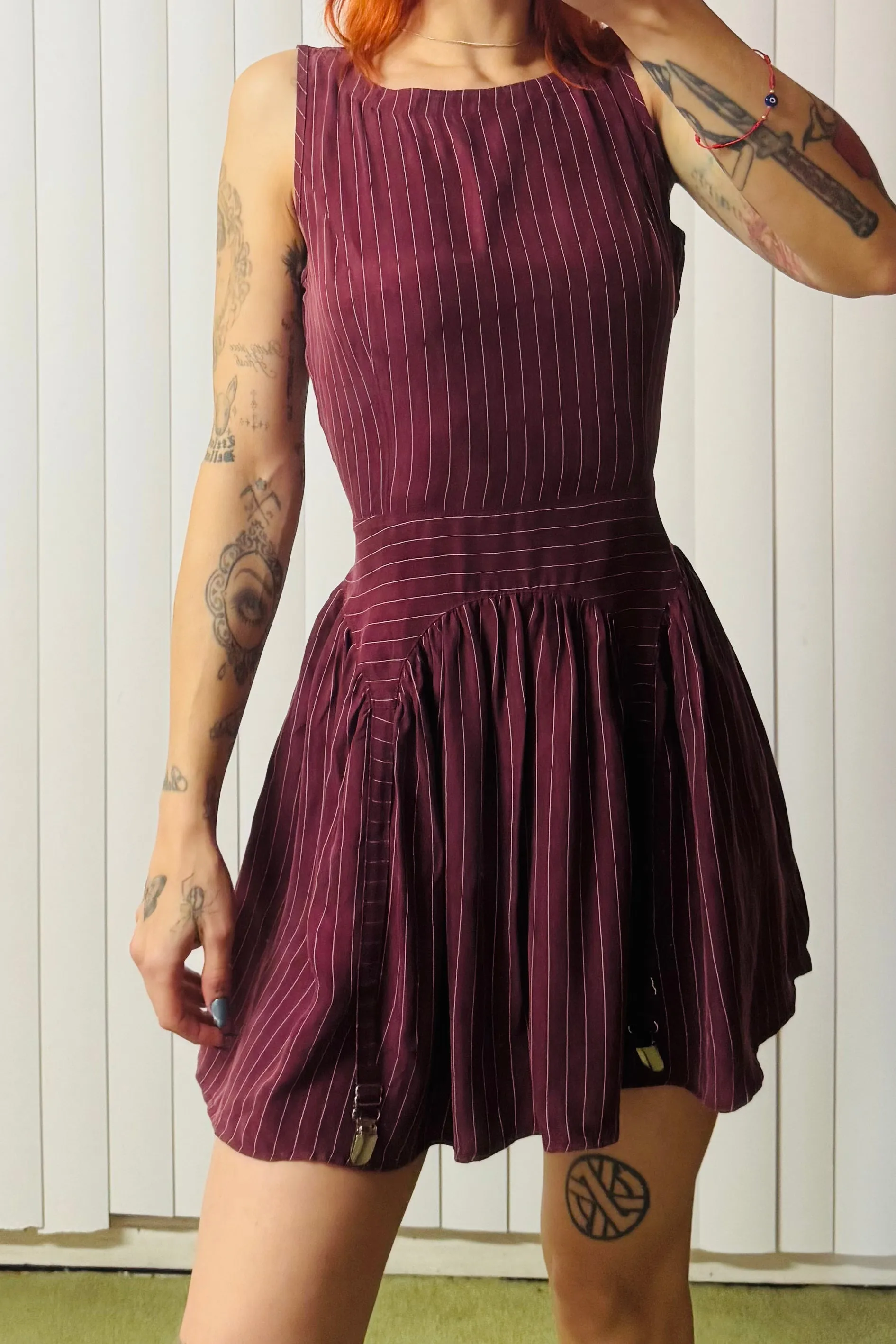 SAMPLE #625 - S Maroon Stripe Tencel Garter Mini Dress sold by Fashion Brand Company product image thumbnail 2