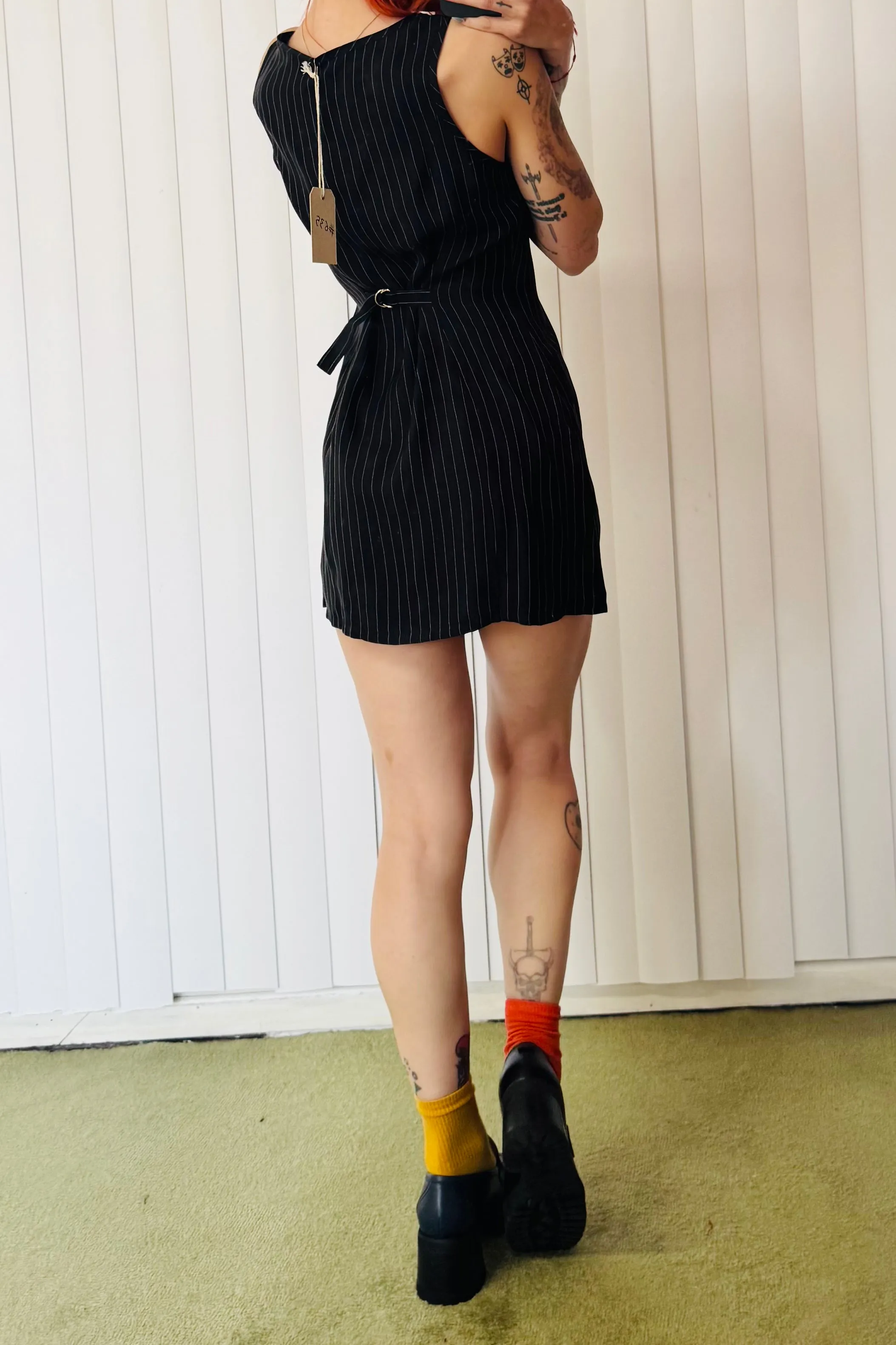 SAMPLE #635 - S Black Stripe Tencel Unbuttoned Mini Dress sold by Fashion Brand Company product image thumbnail 2