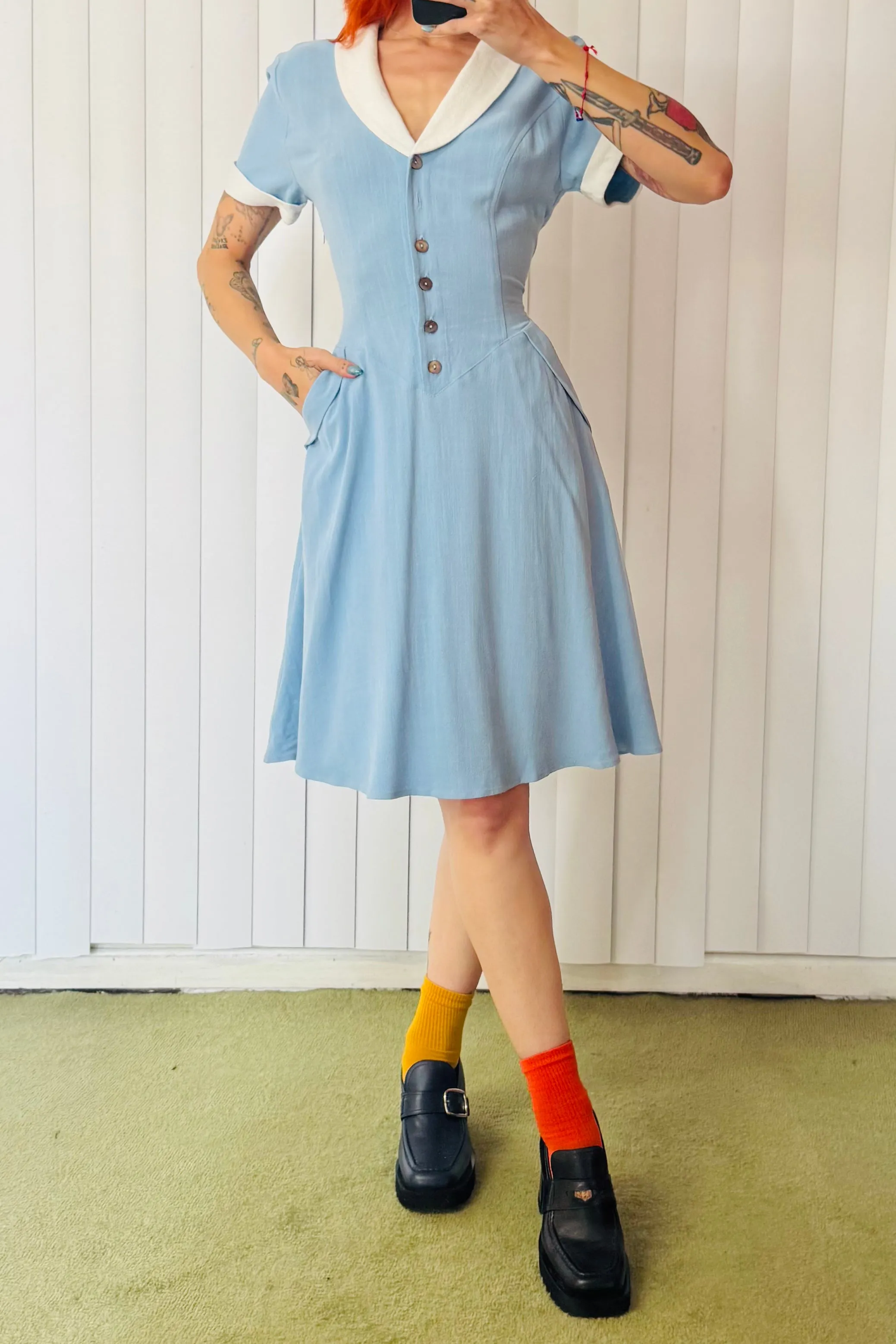 SAMPLE #634 - S Blue Nurse Midi Dress sold by Fashion Brand Company