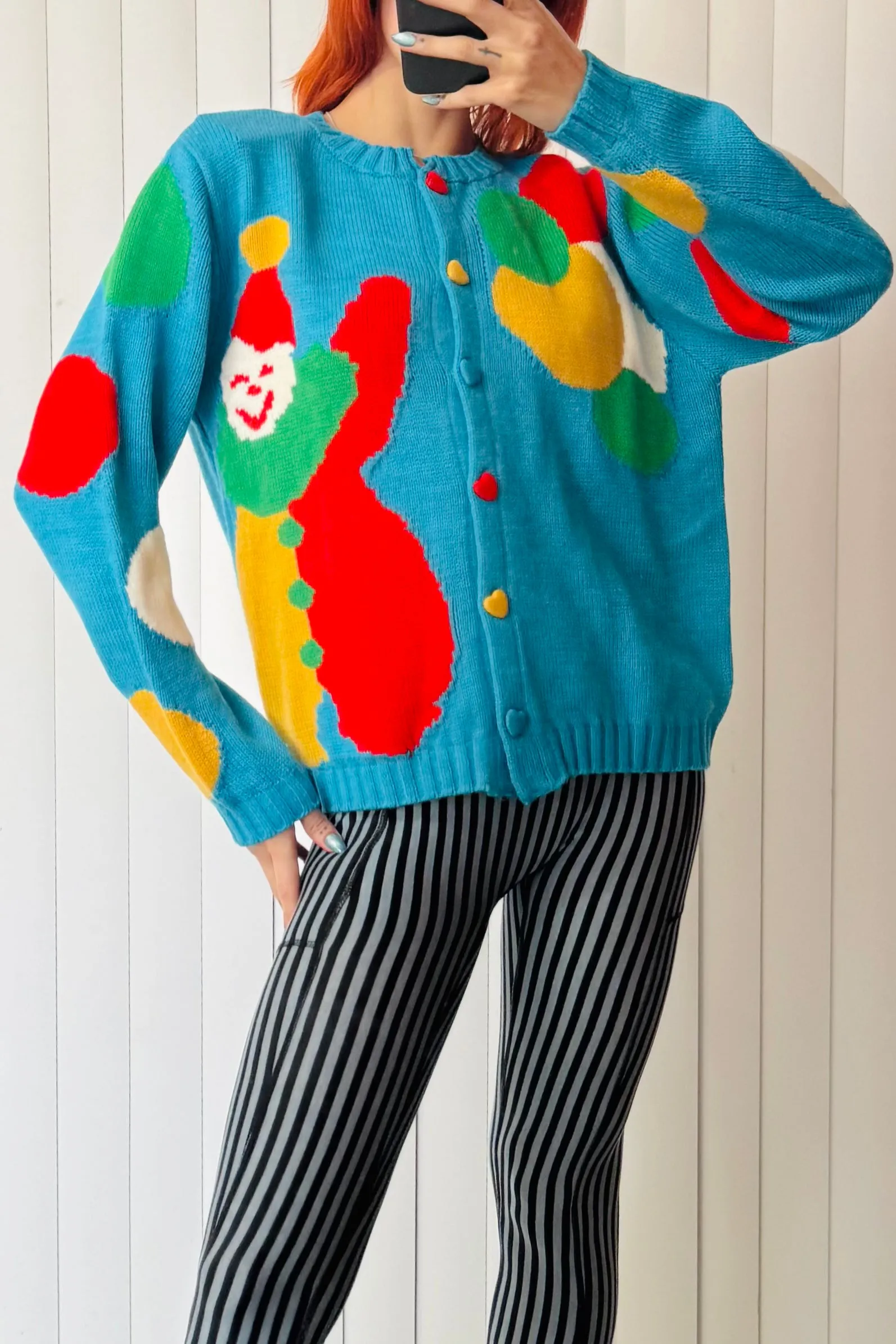 SAMPLE #641 - S/M Blue Clown Sweater cotton sold by Fashion Brand Company