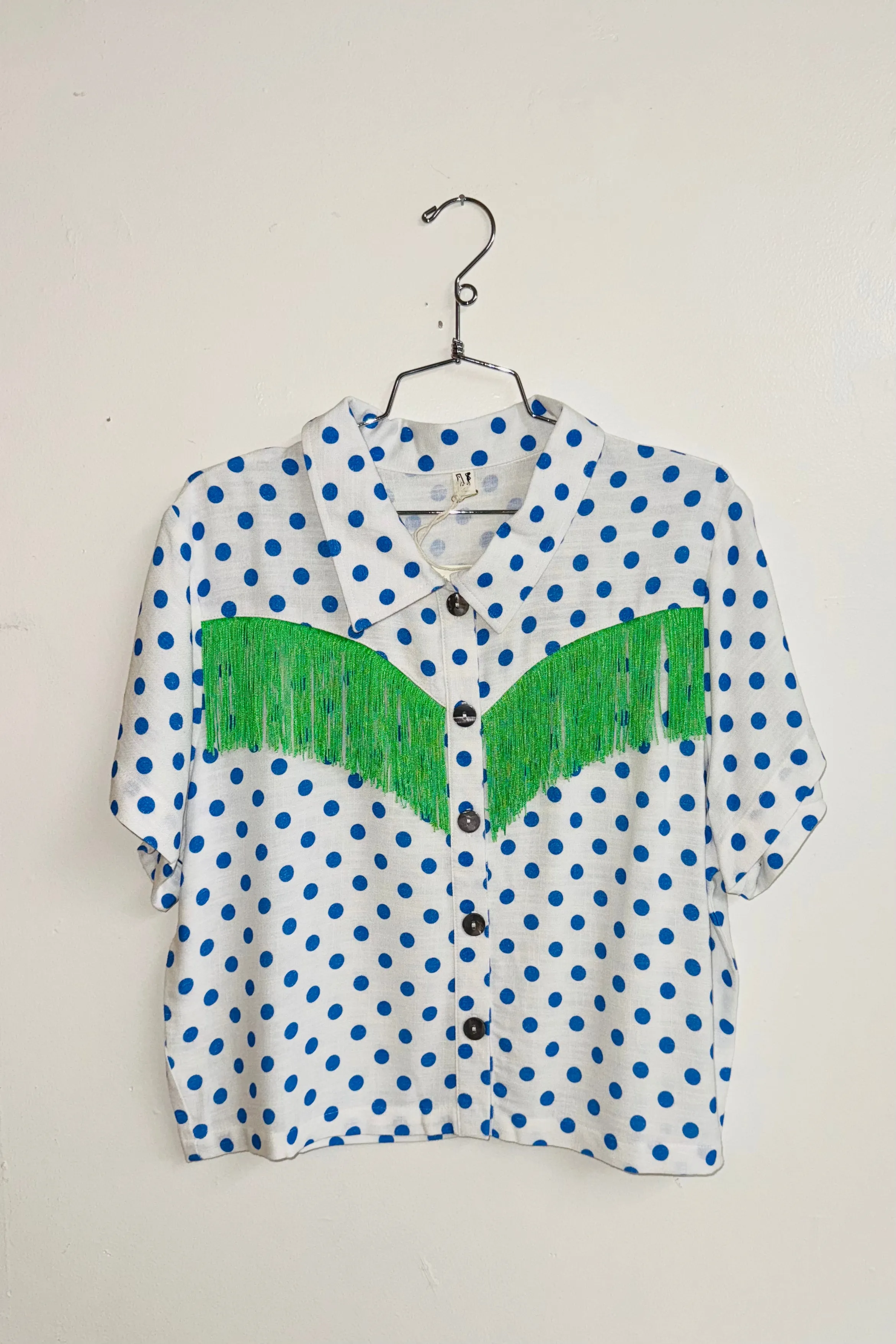 Scrap Linen Blouse #17 - L Blue Polka Dot sold by Fashion Brand Company