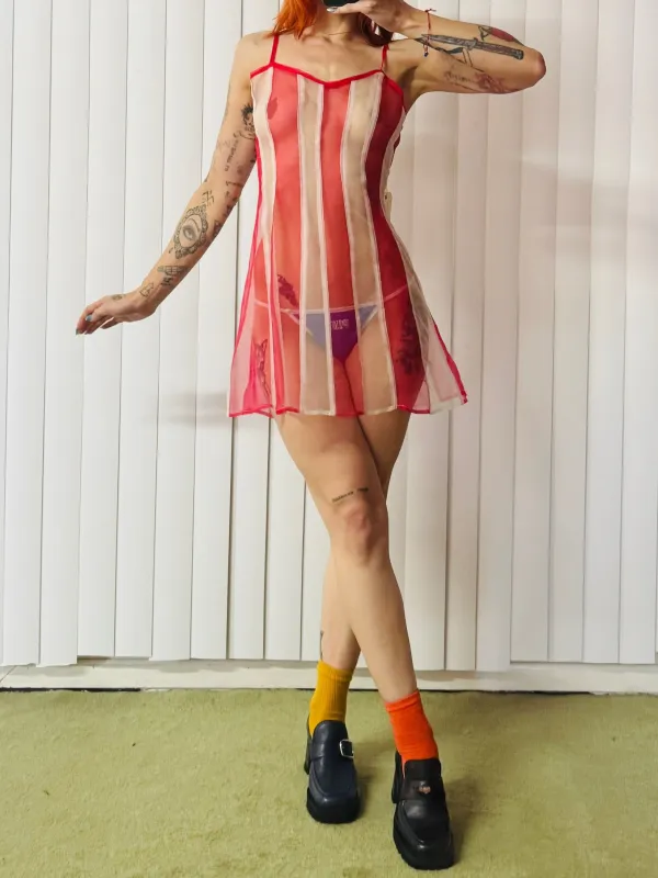 SAMPLE #628 - S Red/White Stripe Silk Mini Dress sold by Fashion Brand Company