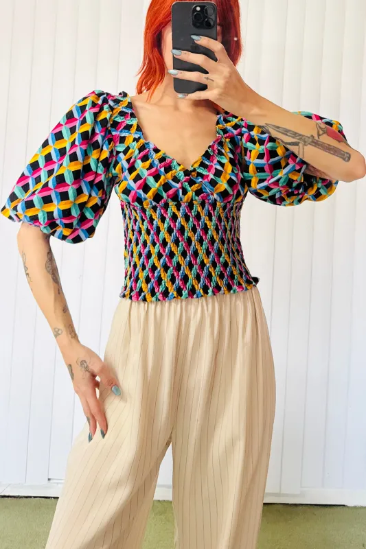 SAMPLE #668 - S Screen Saver Smocked Top sold by Fashion Brand Company