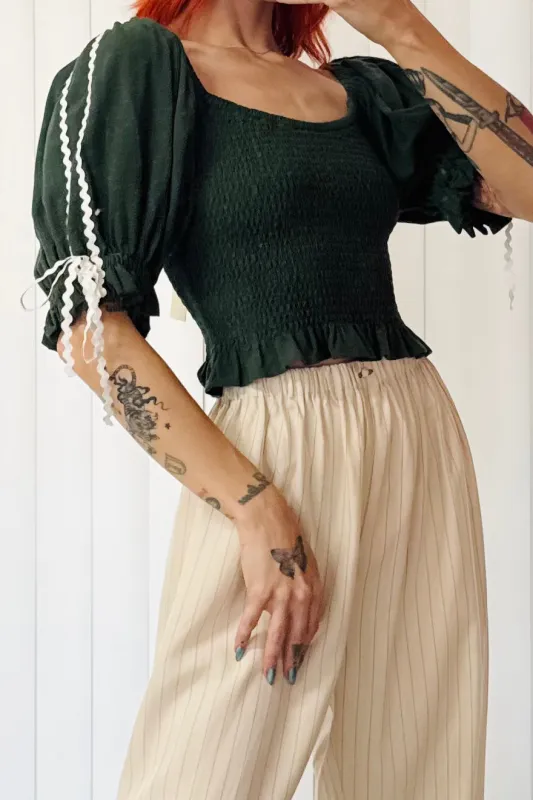 SAMPLE #670 - S Green Ric Rac Smocked Top made by Fashion Brand Company