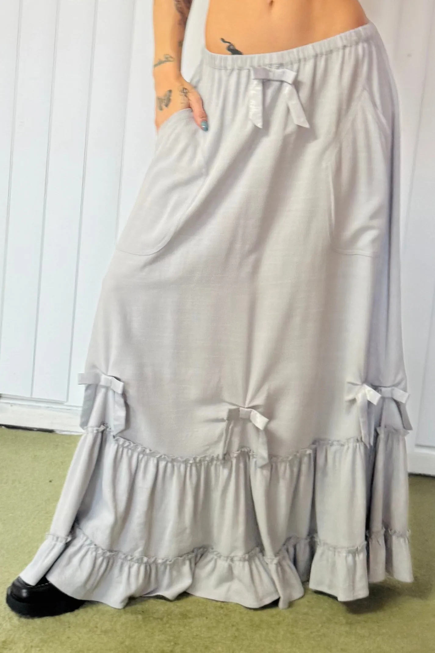 SAMPLE #659 - S Grey Bow Maxi Skirt sold by Fashion Brand Company