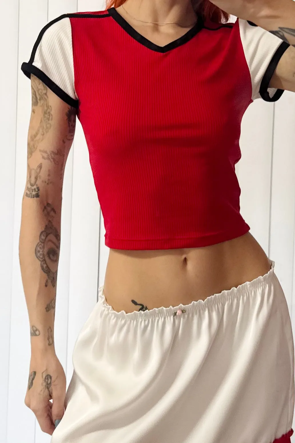 SAMPLE #658 - S Red /white/black Sporty Crop sold by Fashion Brand Company