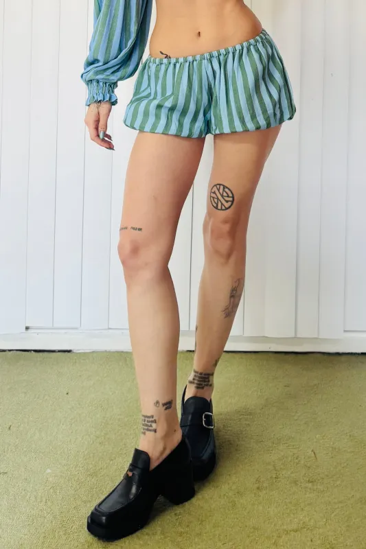 SAMPLE #648 - S Blue/green Stripe Linen Bloomers sold by Fashion Brand Company