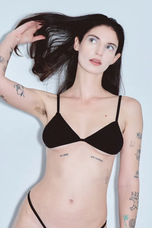 5 left - MISTAKE Tencel Rib Triangle Bralette Black sold by Fashion Brand Company