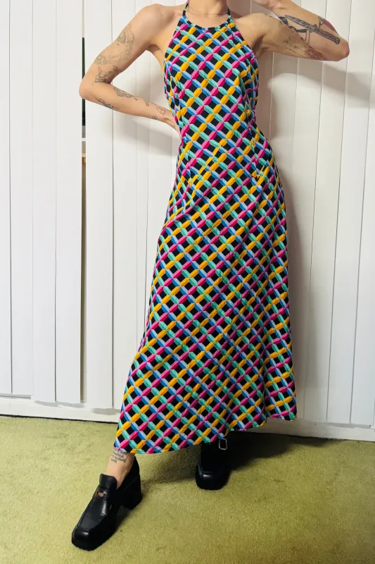 SAMPLE #792 - M Screensaver Soft Linen Halter Maxi Dress made by Fashion Brand Company