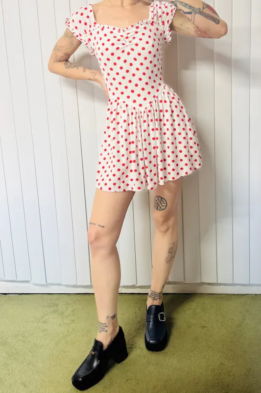 SAMPLE #779 - XS/S Red Polka Dot Soft Linen Mini Dress made by Fashion Brand Company