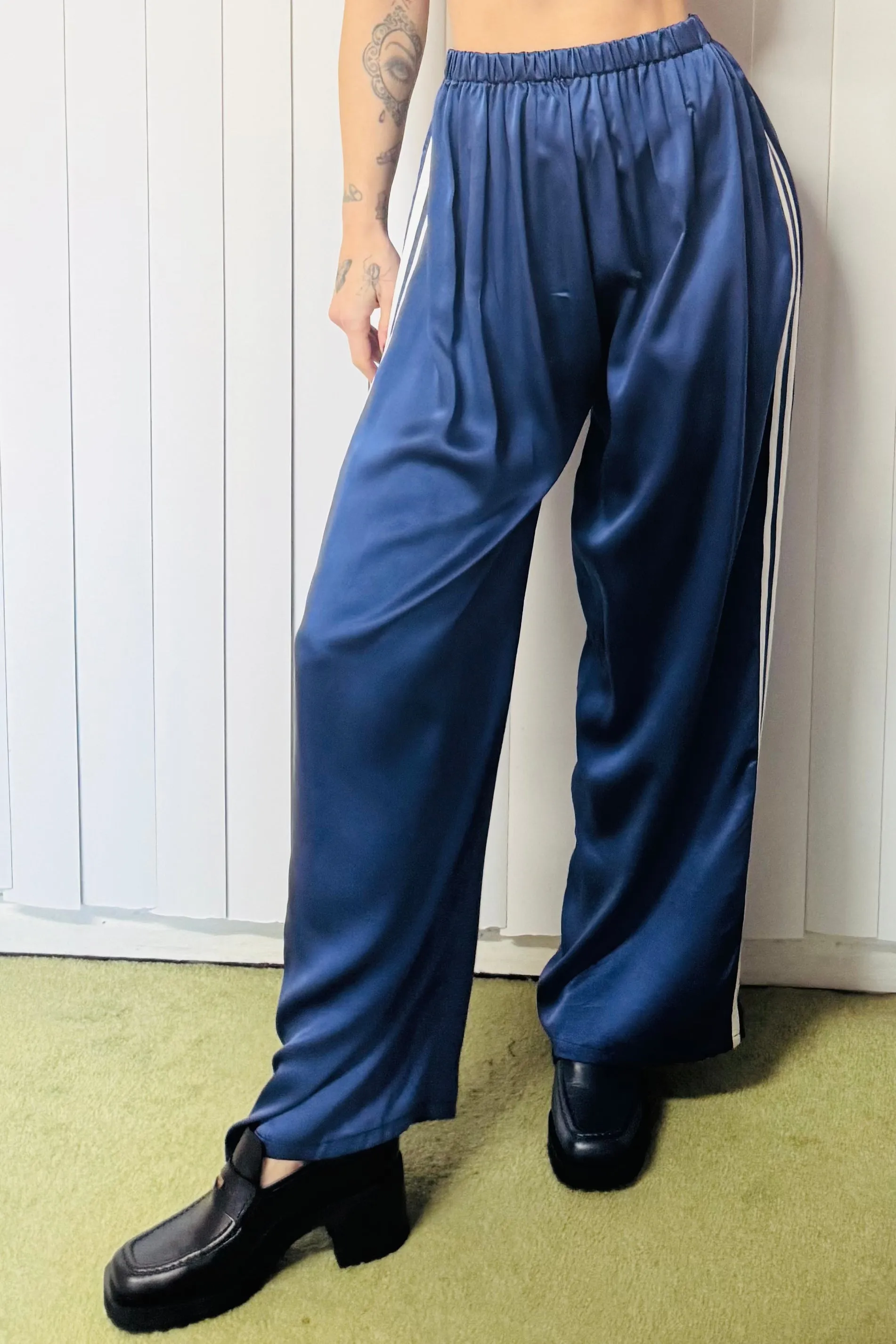 SAMPLE #778 - XS/S Navy Silk Track Pants sold by Fashion Brand Company