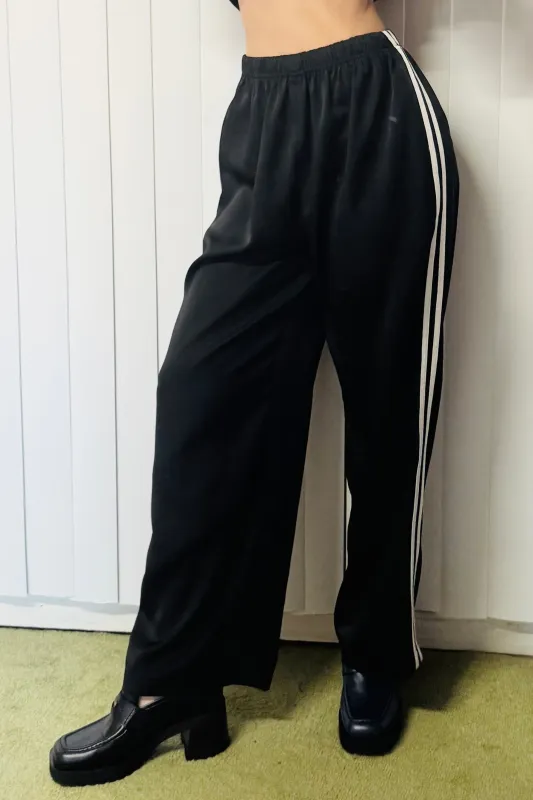 SAMPLE #775 - S Black Satin Track Pants made by Fashion Brand Company