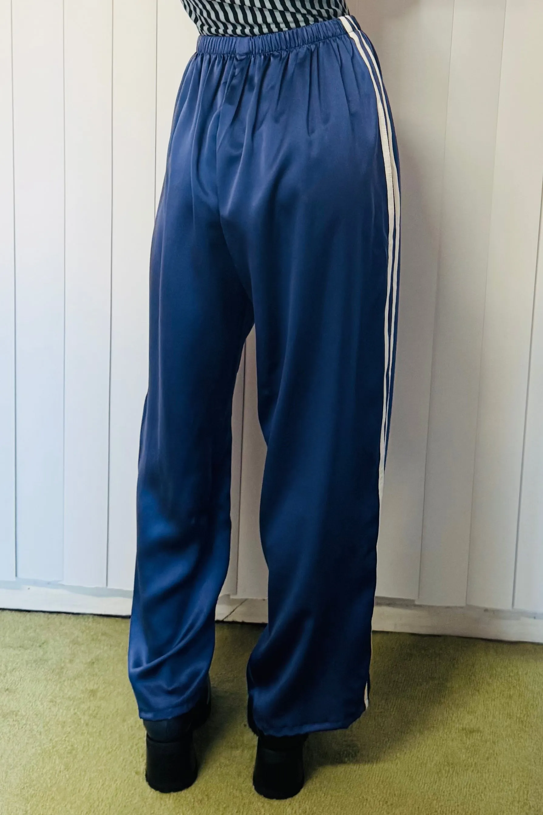 SAMPLE #747 - XS Navy Silk Track Pants sold by Fashion Brand Company product image thumbnail 2