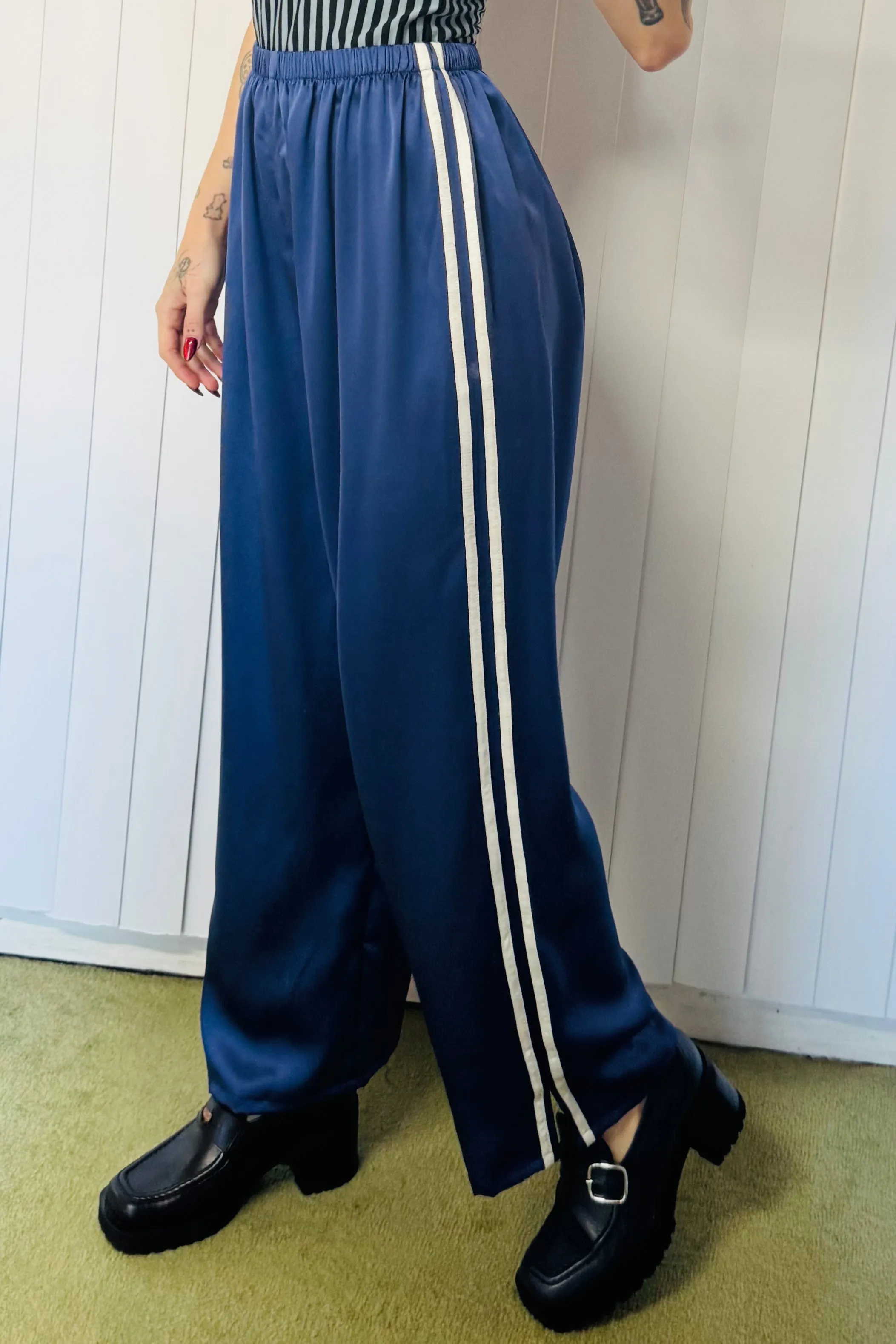 SAMPLE #747 - XS Navy Silk Track Pants sold by Fashion Brand Company