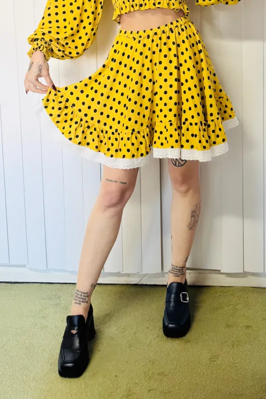 SAMPLE #736 - S Yellow Polka Dot Midi Skirt made by Fashion Brand Company