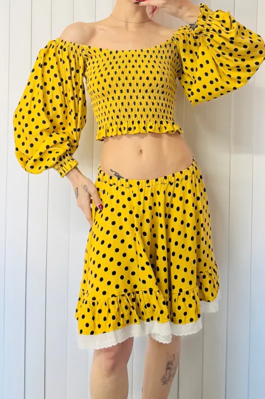 SAMPLE #735 - S Yellow Polka Dot Smock Blouse made by Fashion Brand Company