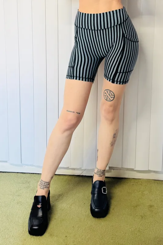 SAMPLE #730 - XS Blue Stripe Wool/tencel Bike Shorts made by Fashion Brand Company