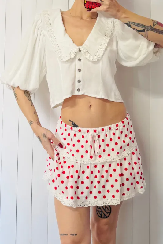 SAMPLE #726 - S White Puff Sleeve Blouse made by Fashion Brand Company