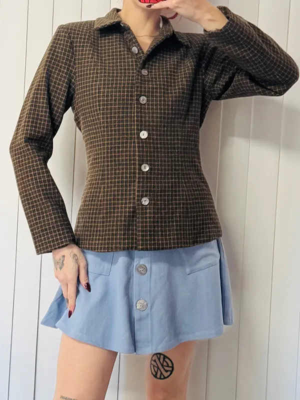 SAMPLE #742 - S Green Wool blend Plaid Blazer made by Fashion Brand Company