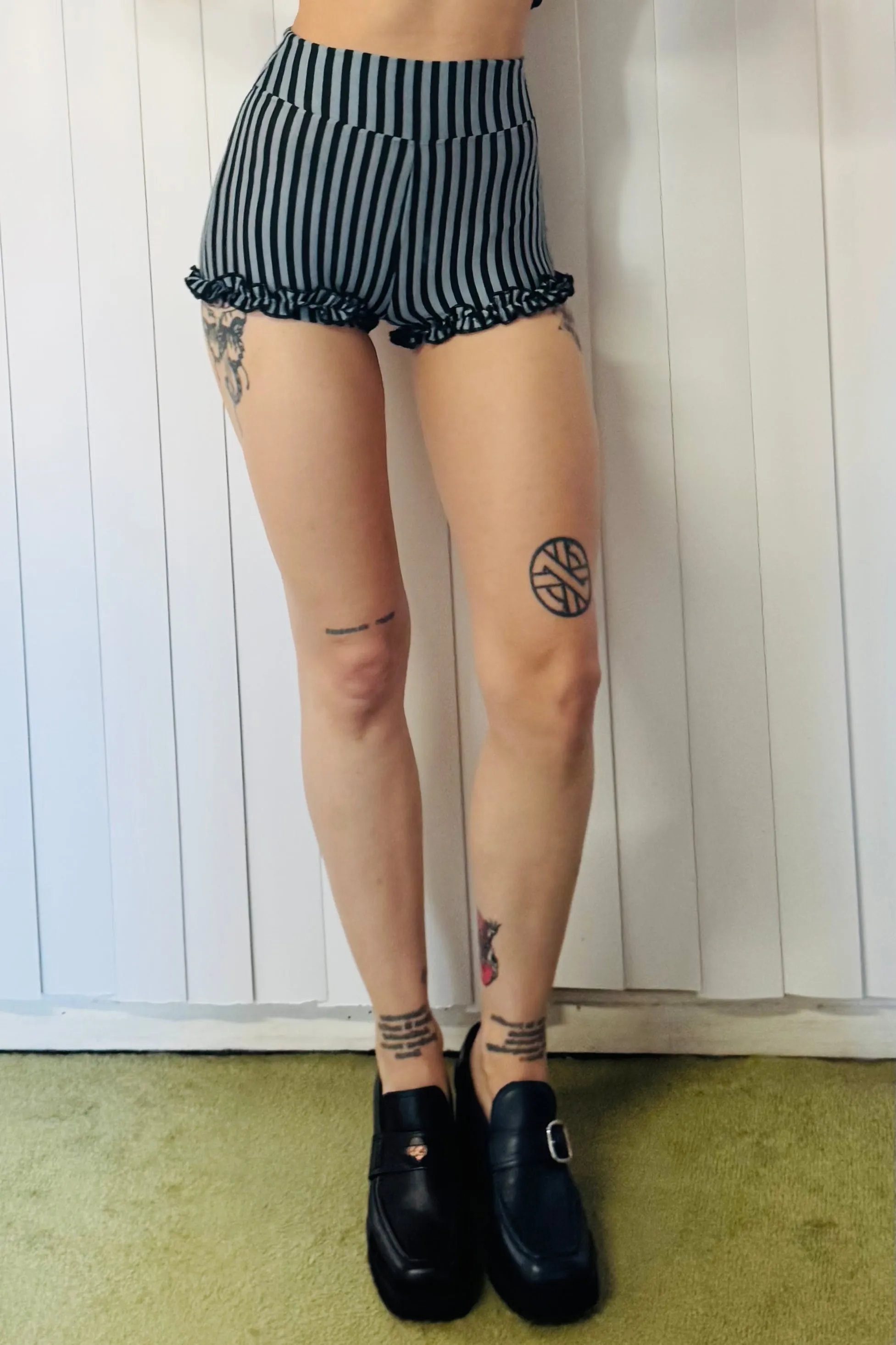 SAMPLE #721 - XS Blue Stripe Ruffle Shorts sold by Fashion Brand Company