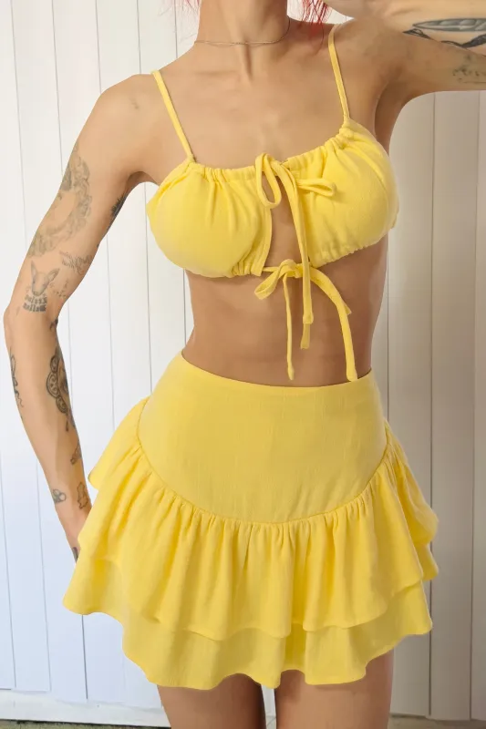 SAMPLE #672 - S Yellow Linen Tie Bra Top made by Fashion Brand Company