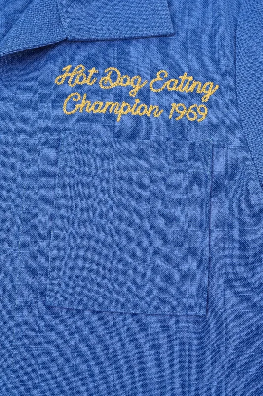 MISTAKE Unisex Hot Dog Eating Champion THICK Linen Bowling Shirt made by Fashion Brand Company