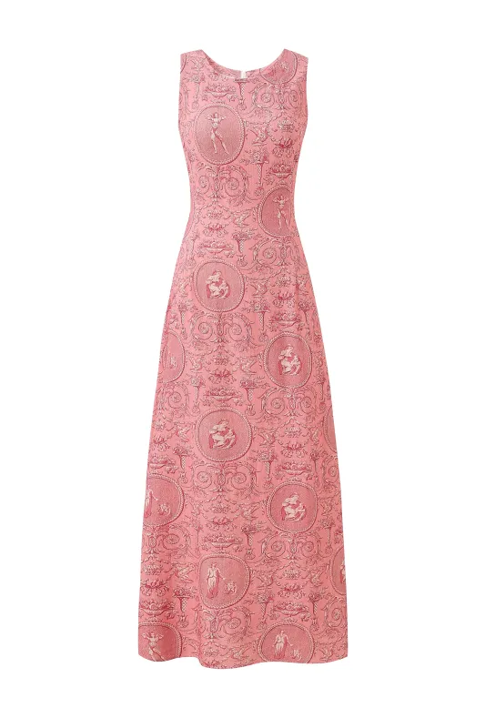 Soft Linen Maxi Dress "Women" Pink Toile made by Fashion Brand Company