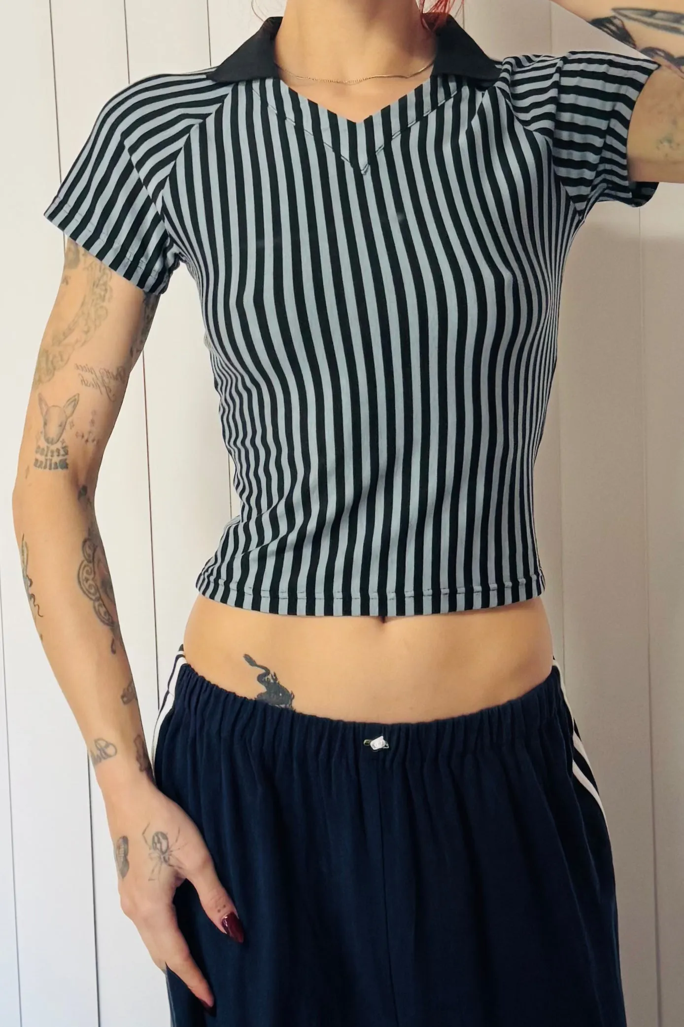 SAMPLE #746 - S Blue Stripe Polo Top sold by Fashion Brand Company