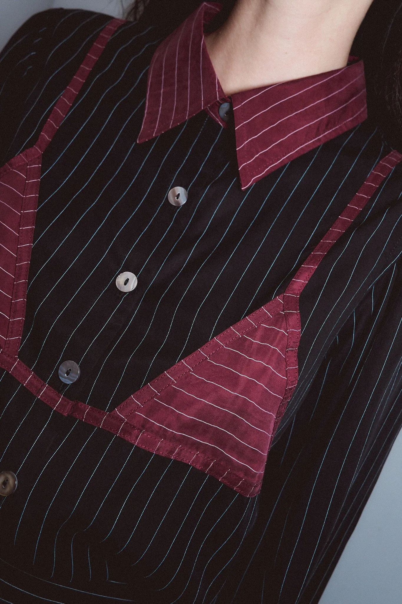 Tencel Stripe Bikini Bod Blouse Black/Maroon sold by Fashion Brand Company product image thumbnail 2