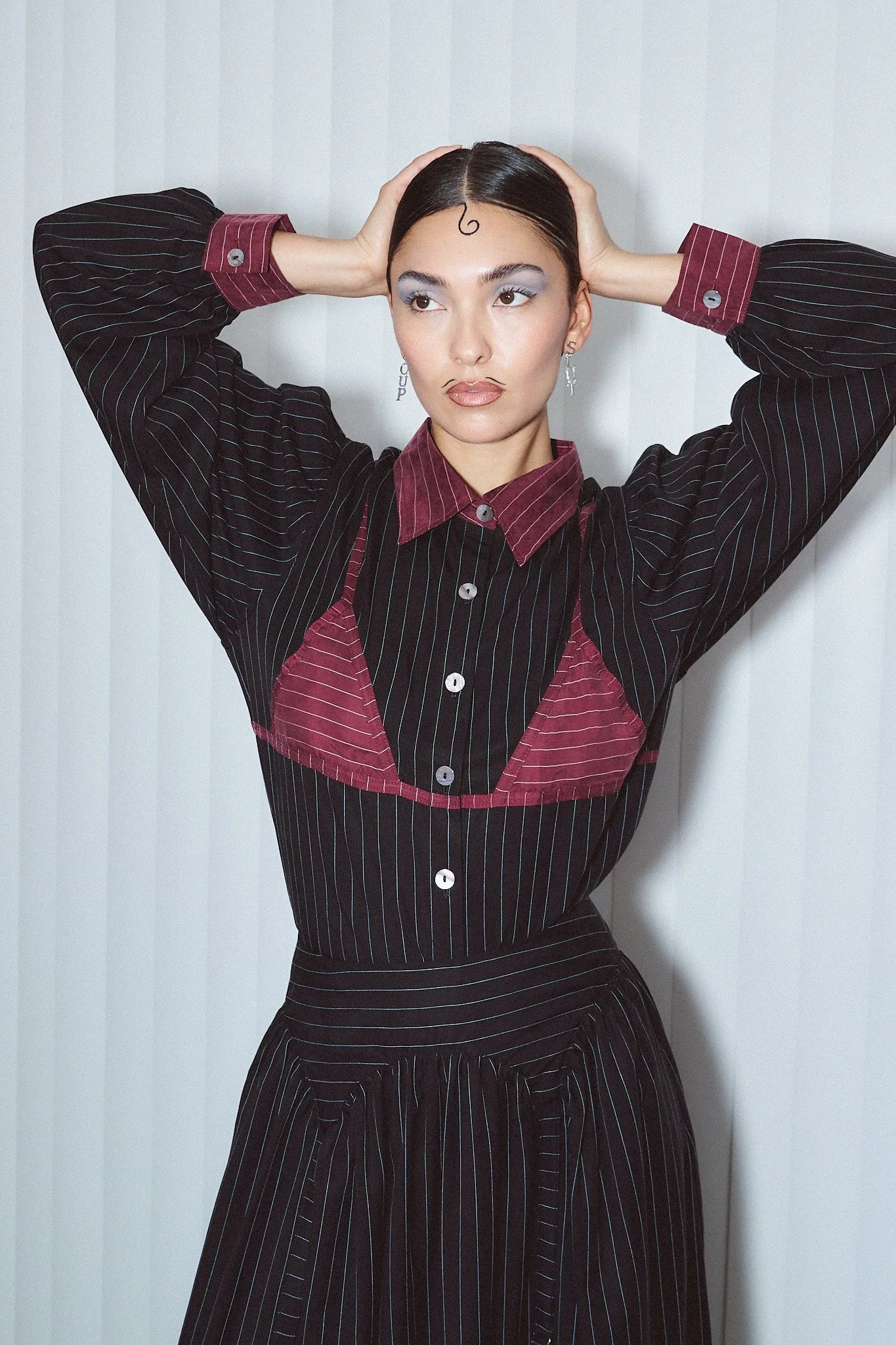 Tencel Stripe Bikini Bod Blouse Black/Maroon sold by Fashion Brand Company product image thumbnail 4