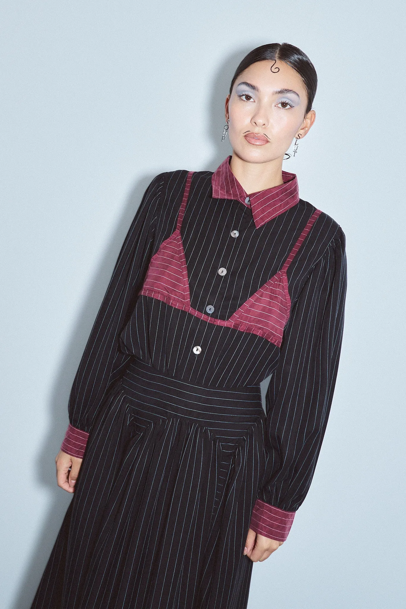 Tencel Stripe Bikini Bod Blouse Black/Maroon sold by Fashion Brand Company product image thumbnail 3