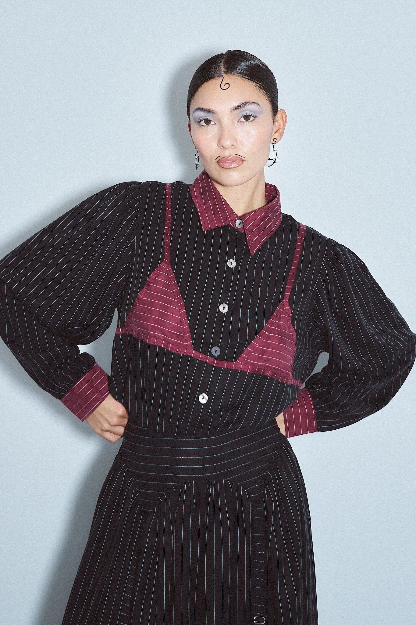 Tencel Stripe Bikini Bod Blouse Black/Maroon sold by Fashion Brand Company