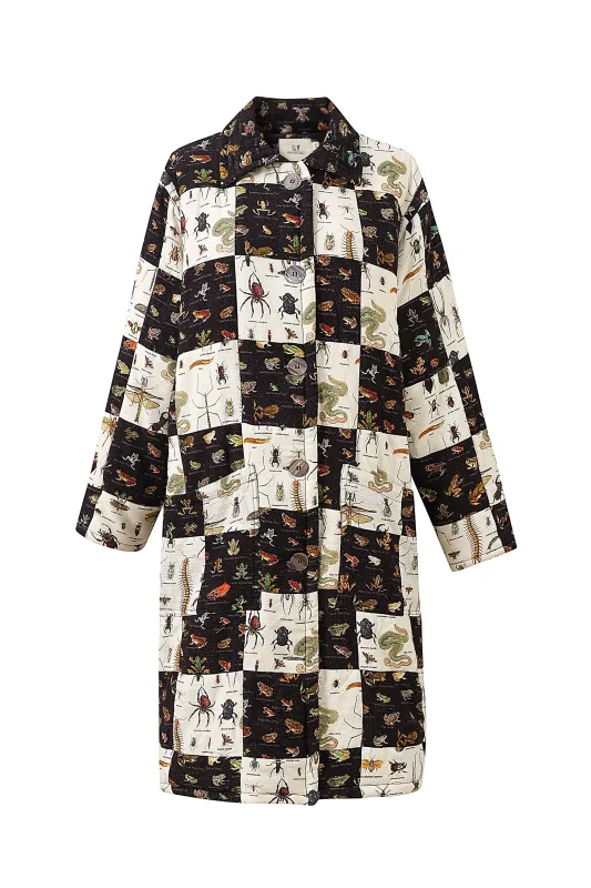 3 left - Linen Quilted Chessboard Scrap Coat Bugs/Frogs made by Fashion Brand Company