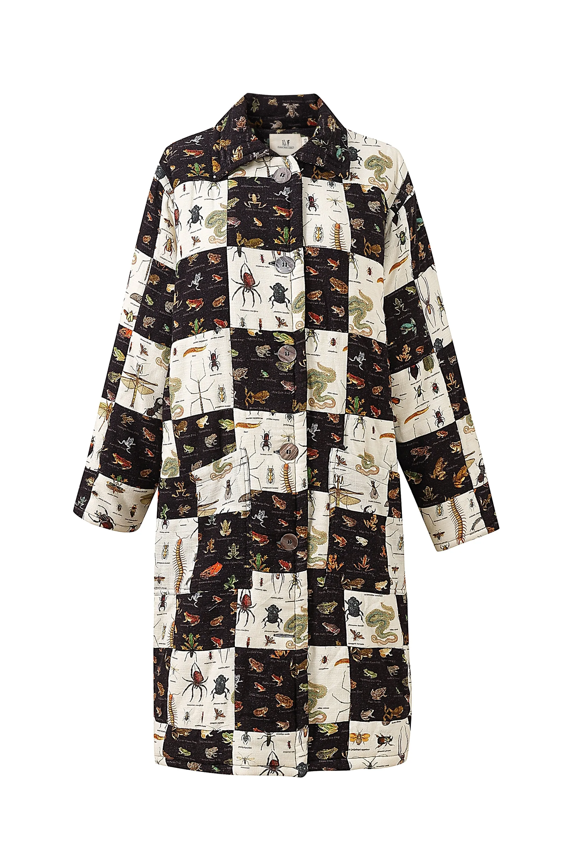 3 left - Linen Quilted Chessboard Scrap Coat Bugs/Frogs sold by Fashion Brand Company