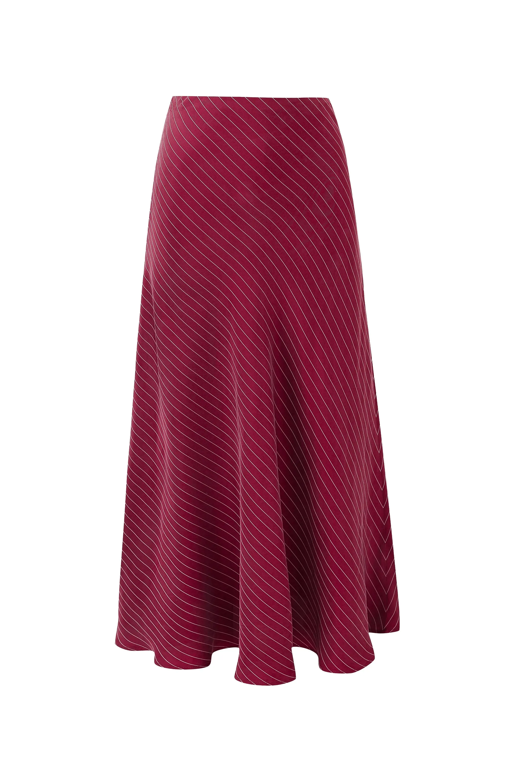 Office Bias Cut Skirt Tencel Stripe Maroon sold by Fashion Brand Company