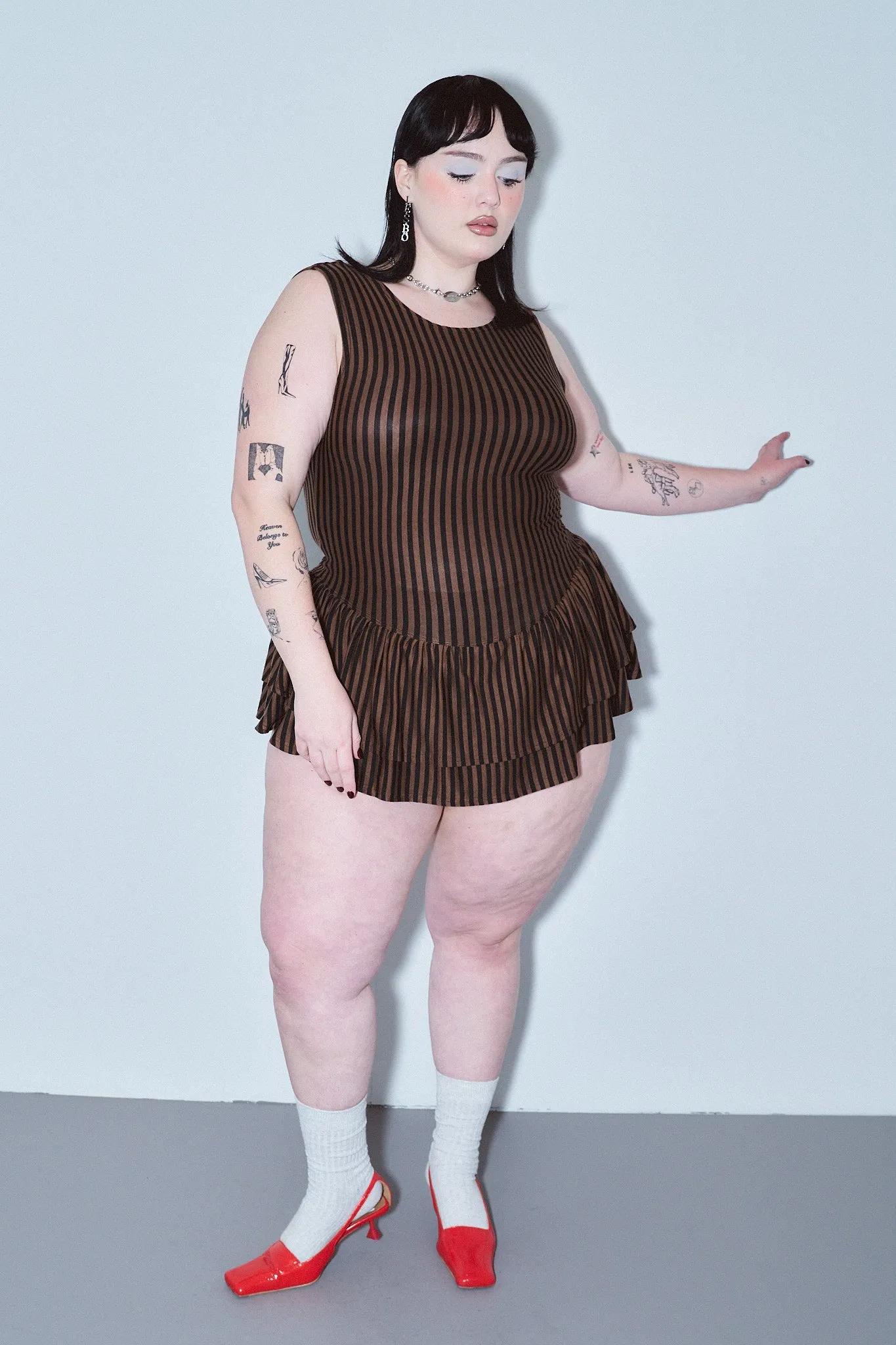 Brown Stripe Tencel/Wool Blend Mini Romper sold by Fashion Brand Company product image thumbnail 2