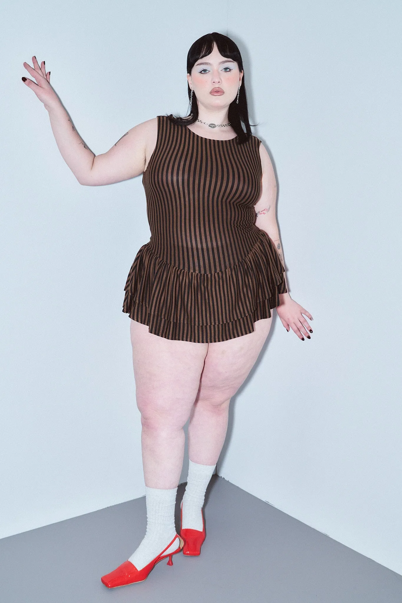 Brown Stripe Tencel/Wool Blend Mini Romper sold by Fashion Brand Company product image thumbnail 5