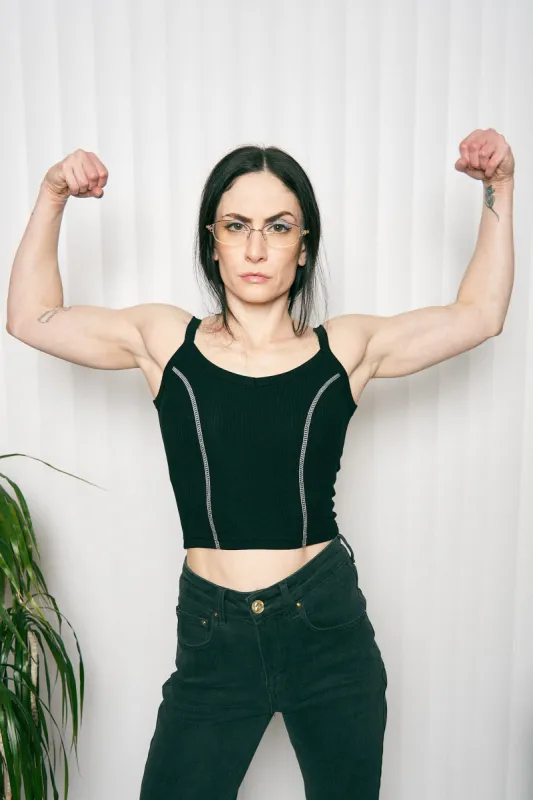 Black Tencel Contrast Seam Rib Cami sold by Fashion Brand Company