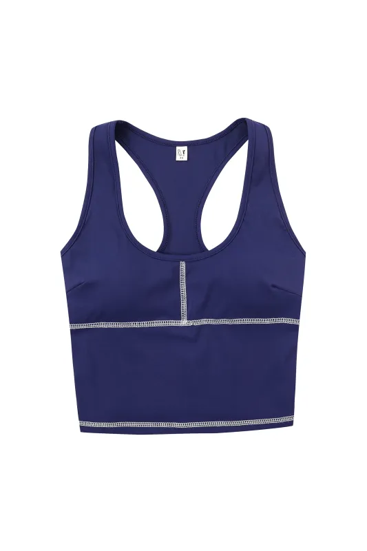 Scoop Contrast Seam Yoga Top Navy made by Fashion Brand Company