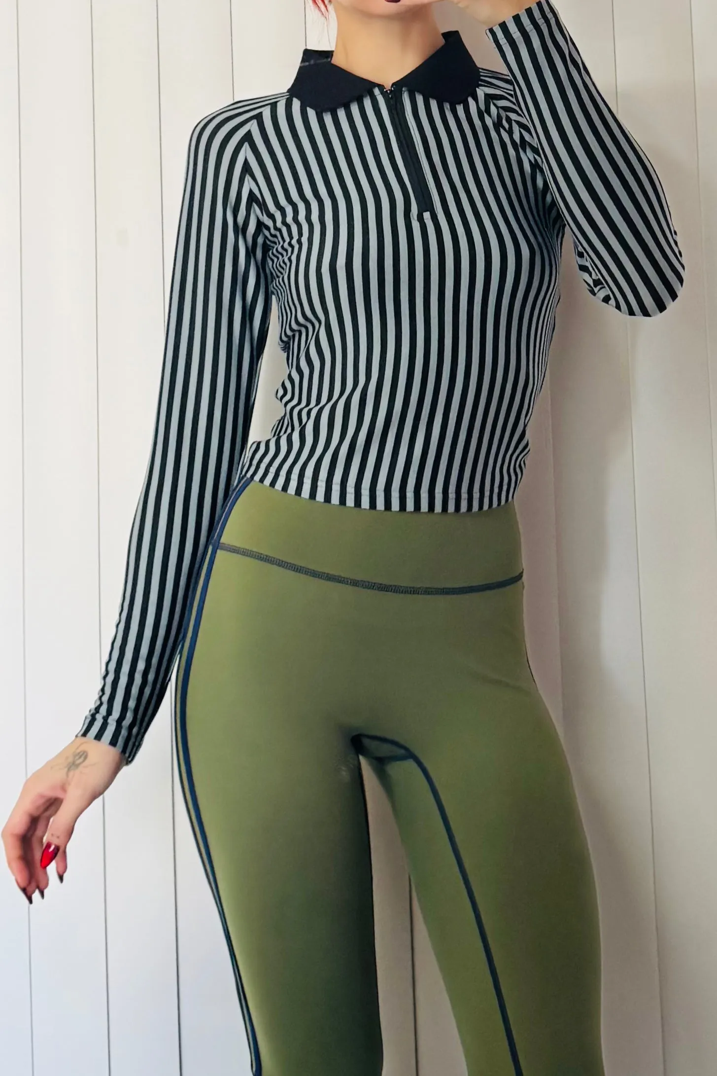 SAMPLE #688 - S Blue Stripe Polo Long Sleeve Top sold by Fashion Brand Company