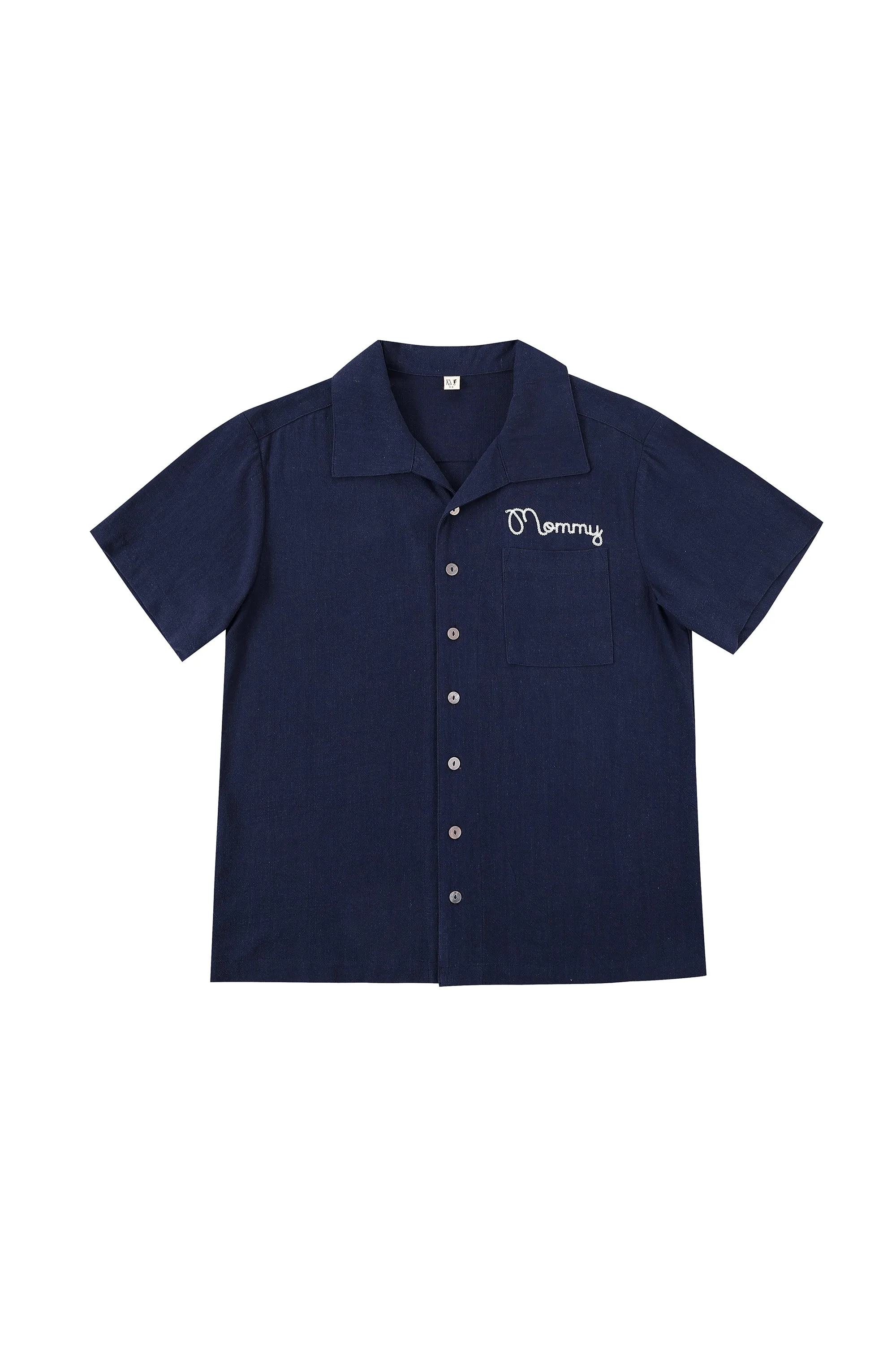 Unisex Mommy Bowling Shirt Navy Linen sold by Fashion Brand Company