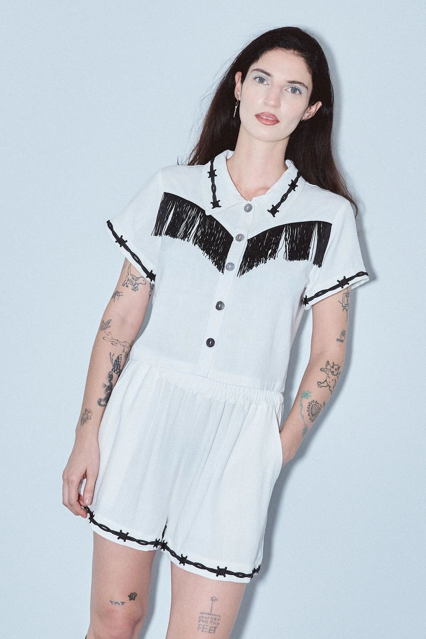 Soft Linen Pammy Fringe Blouse White sold by Fashion Brand Company product image thumbnail 3