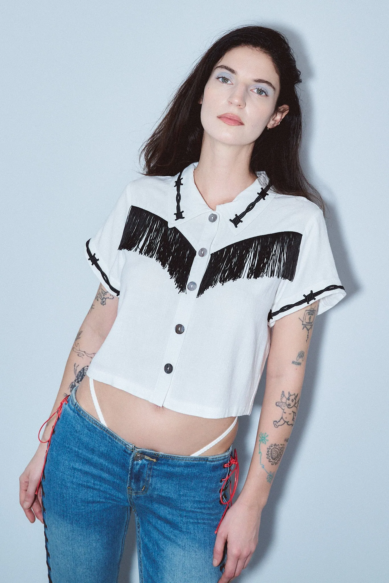 Soft Linen Pammy Fringe Blouse White sold by Fashion Brand Company
