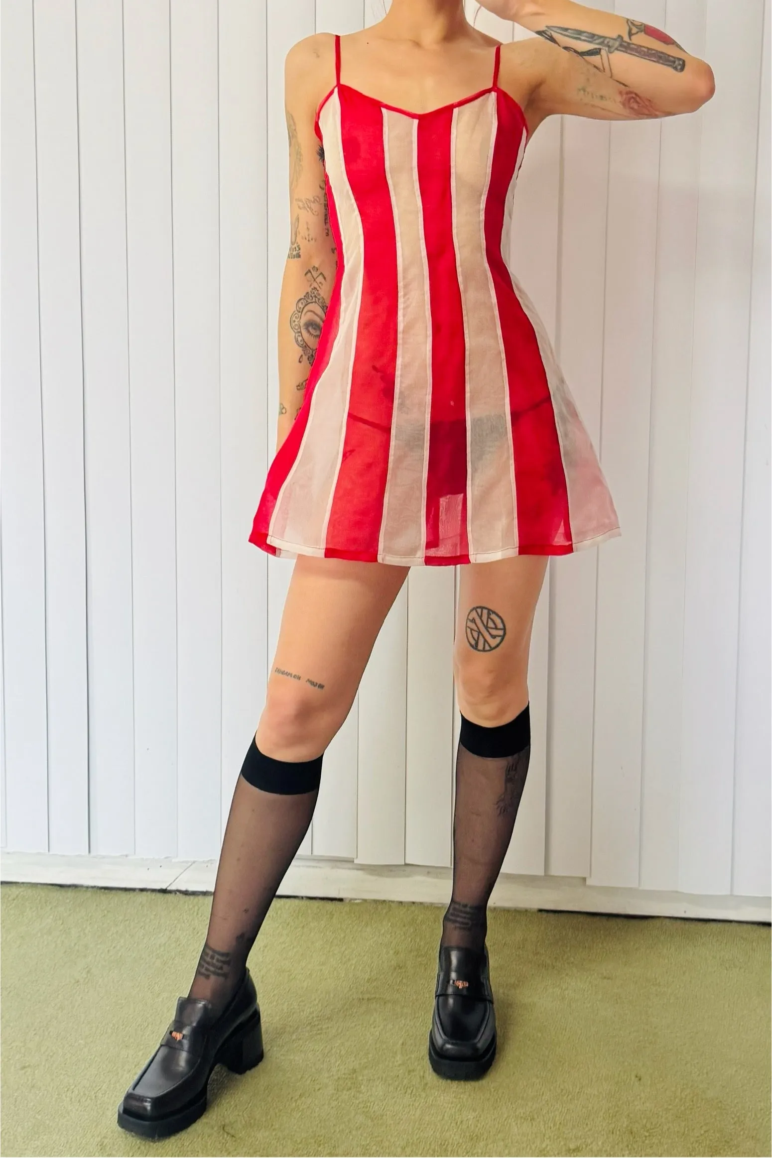 SAMPLE #808 - S Red/White Stripe Mini Dress sold by Fashion Brand Company