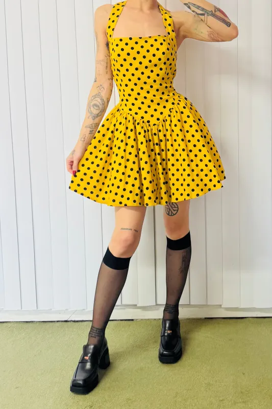 SAMPLE #816 - S Yellow Polka Dot Halter Neck Dress made by Fashion Brand Company