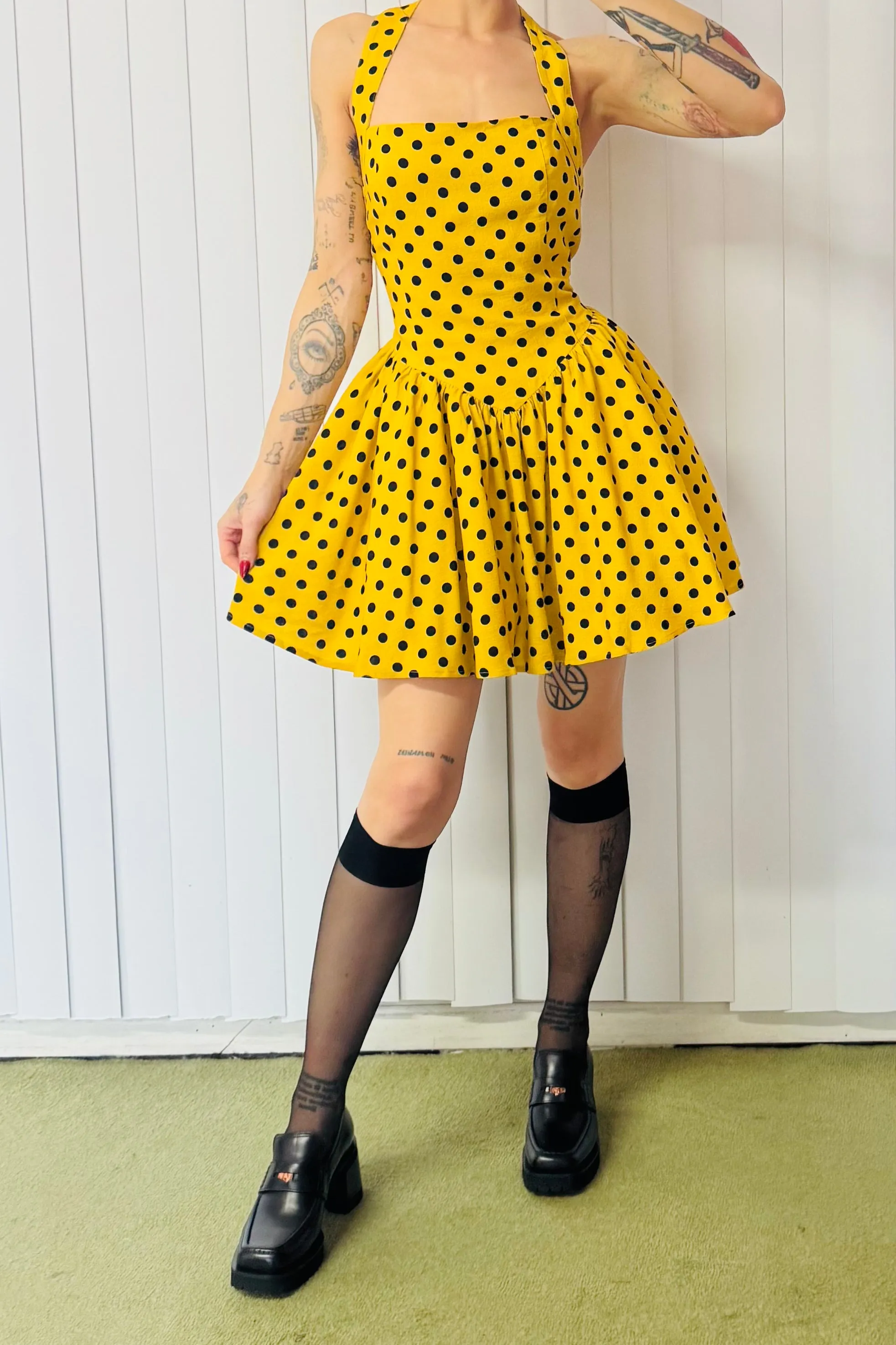 SAMPLE #816 - S Yellow Polka Dot Halter Neck Dress sold by Fashion Brand Company